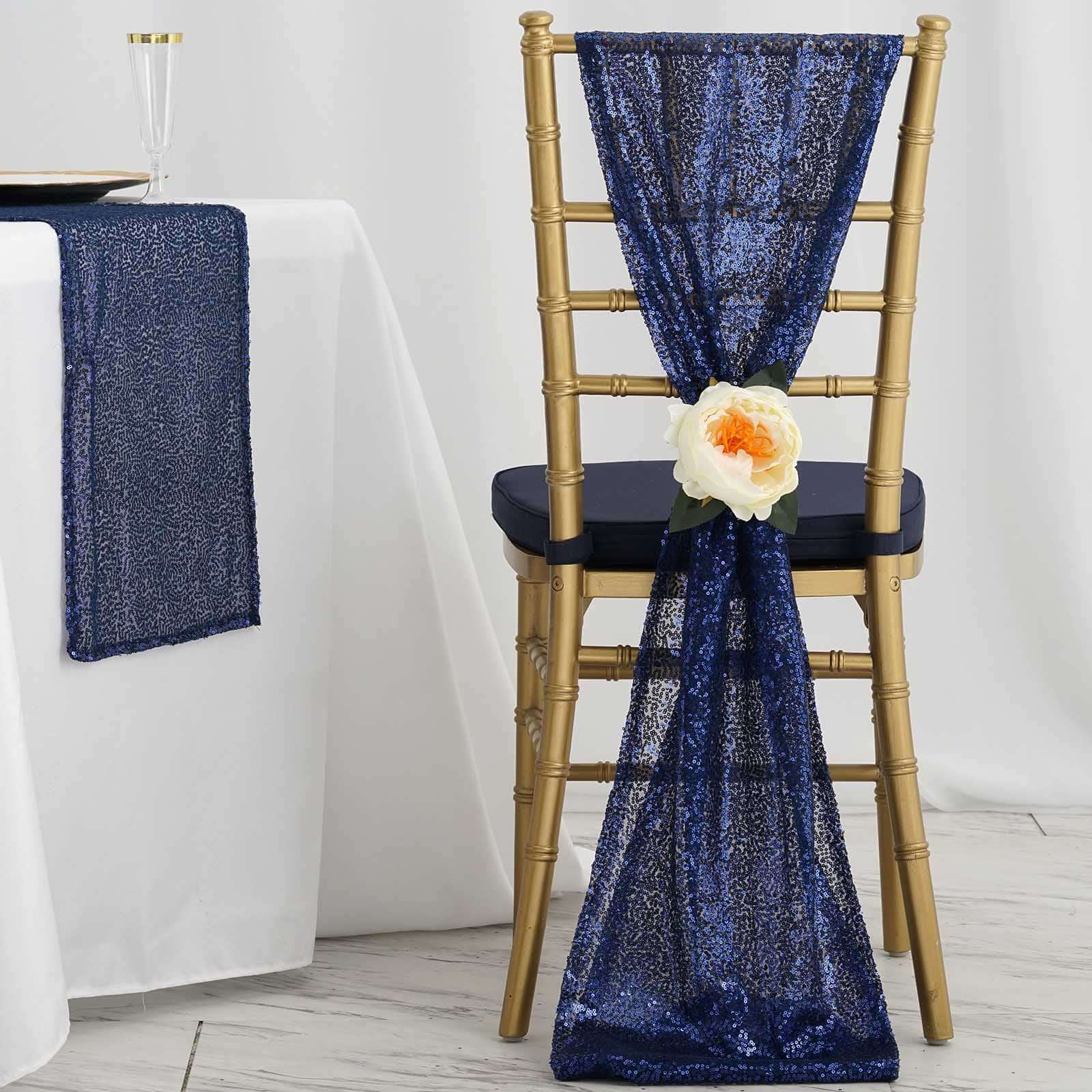 Sequin 12"x108" Table Runner Navy Blue - Glittering Design