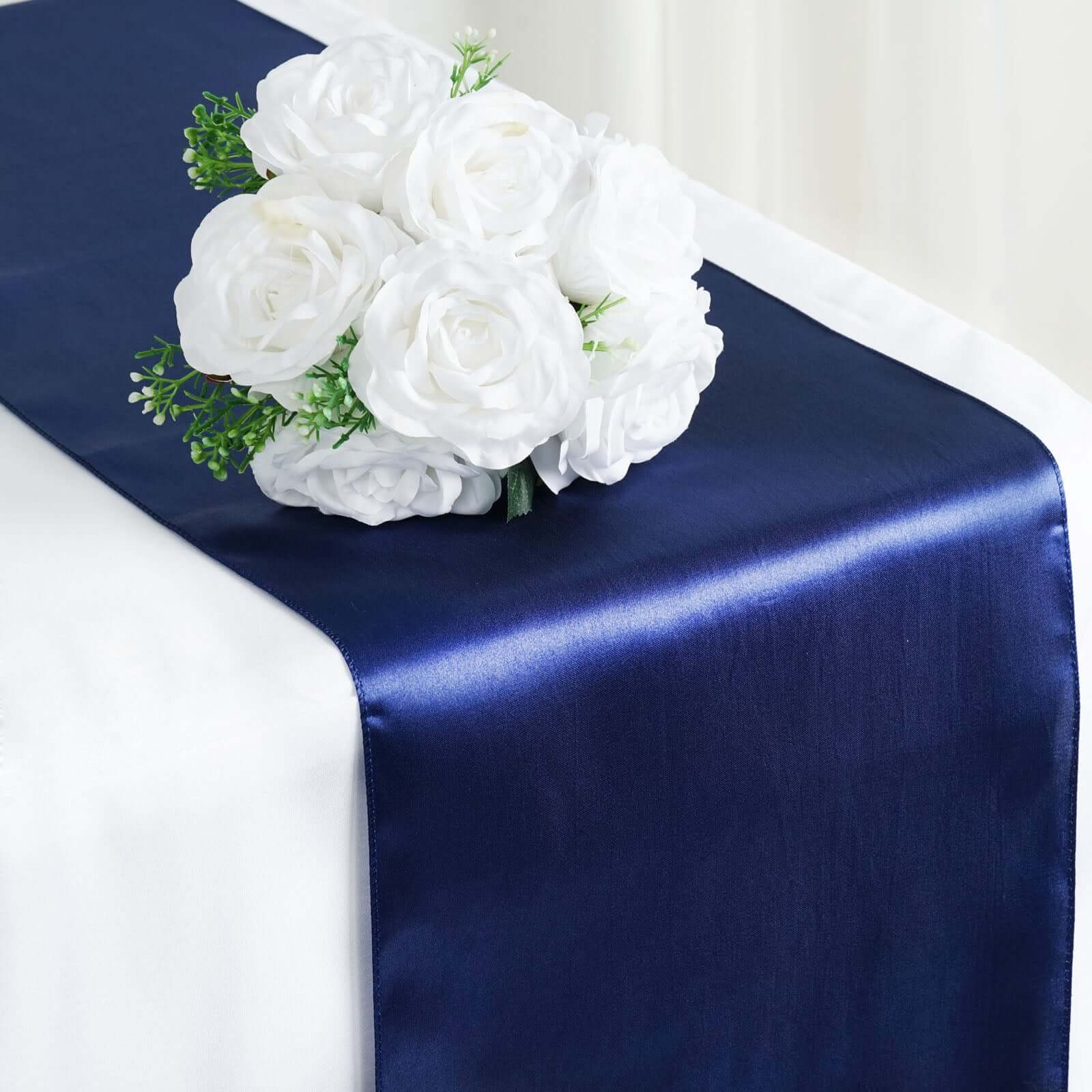 Satin 12"x108" Table Runner Navy Blue - Stylish Table Linen
