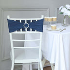 5 Pack Stretch Spandex Chair Sashes Navy Blue - Reusable Chair Bands with Silver Diamond Ring Slide Buckle 5"x14"