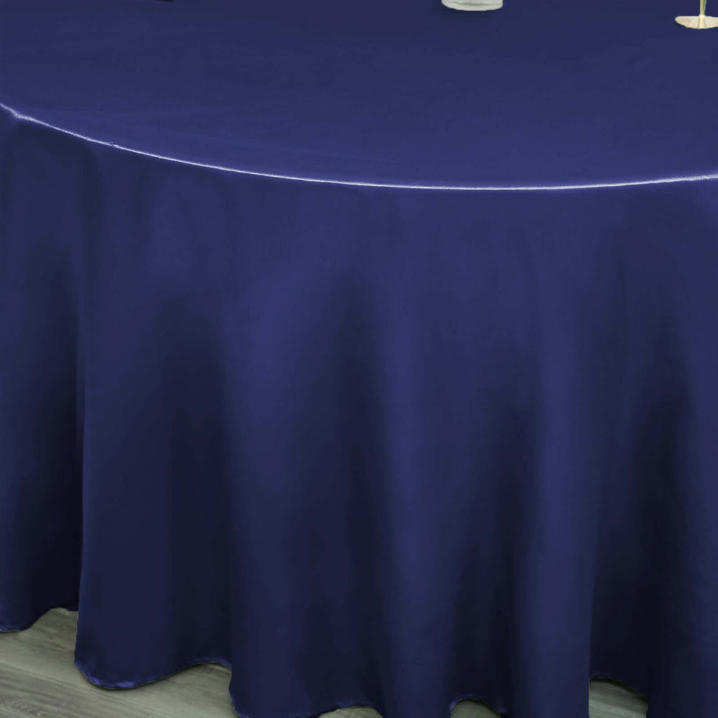 Satin 120" Round Tablecloth Navy Blue - Stylish Seamless Table Cover