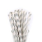25-Pack Paper Straws White/Silver Striped - Stylish Disposable Straws for Drinks 8"