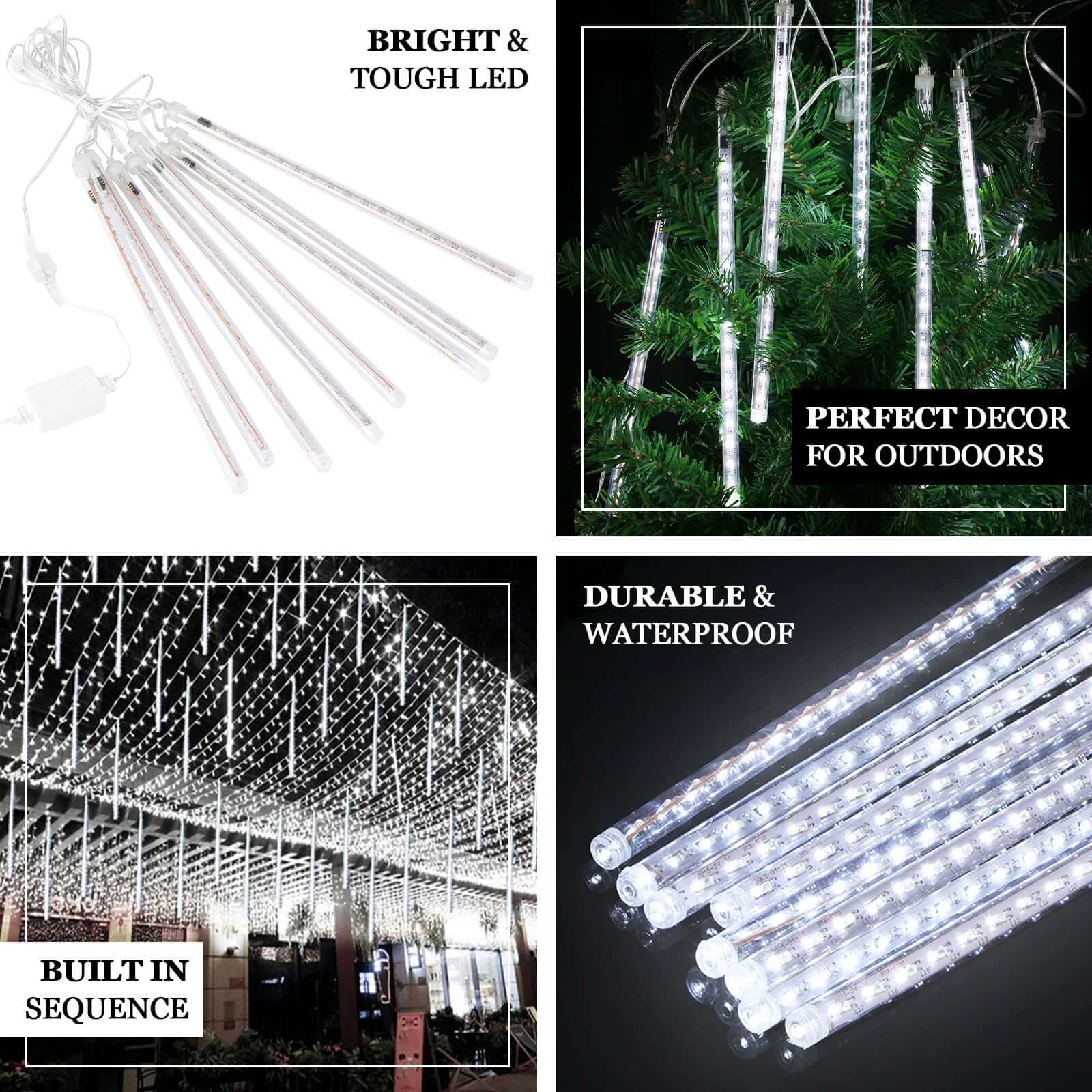 8 Tubes LED Hanging String Lights Icicle Design Clear - Waterproof Snowfall Effect 12"
