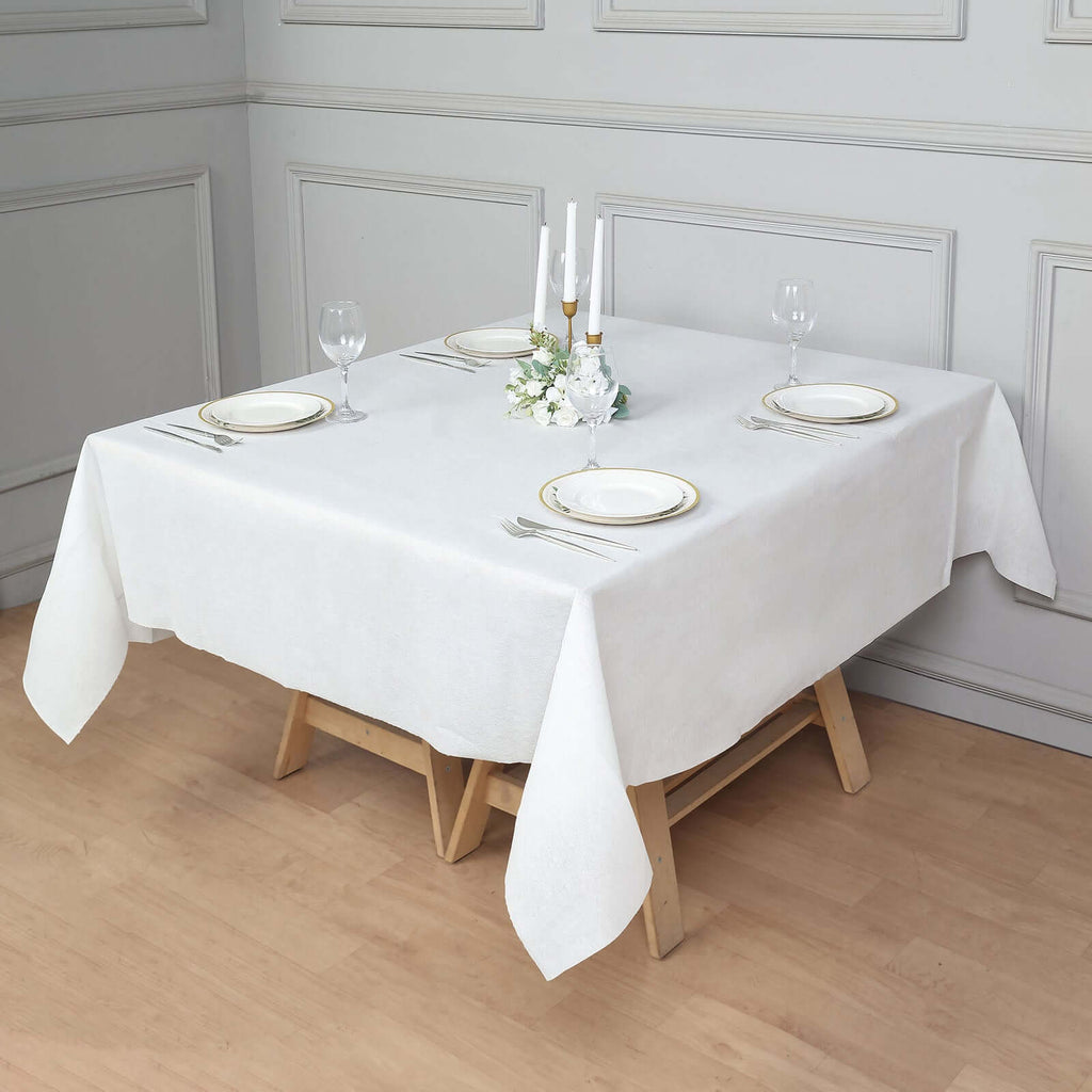Paper Airlaid Tablecloth Square White - Disposable Linen - Feel Table Cover 70"x70" - Bell Racket Store