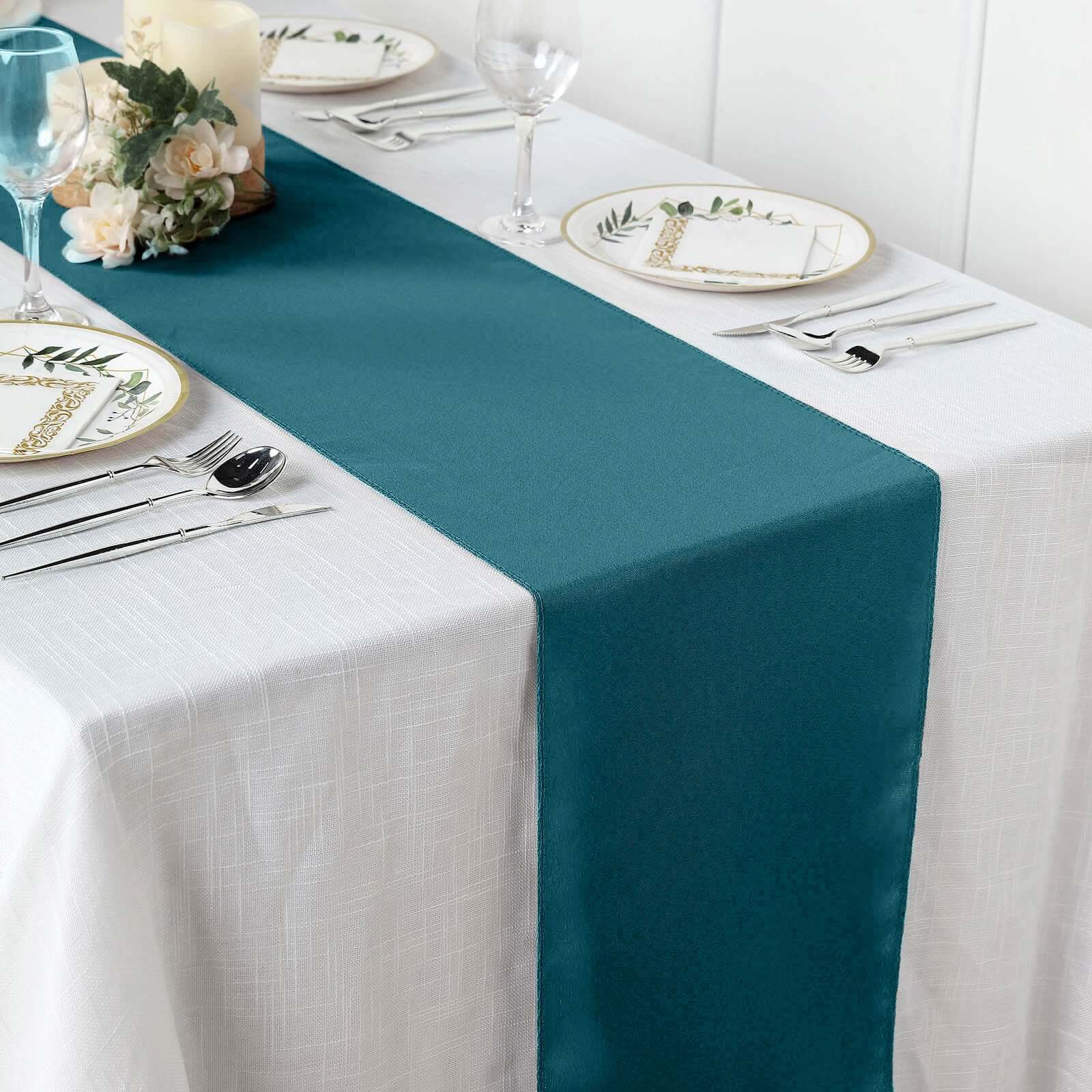 Polyester 12"x108" Table Runner Peacock Teal - Durable & Wrinkle-Resistant Table Decor