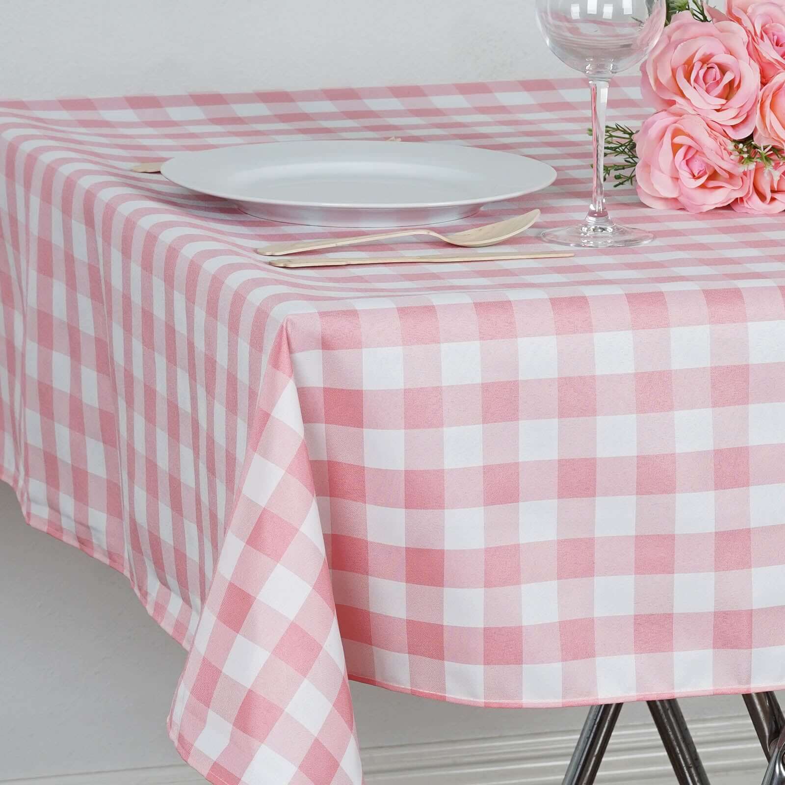Polyester 54"x54" Square Tablecloth White Rose Quartz - Checkered Buffalo Plaid Design for Casual Table Settings