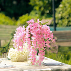 5 Pack 44" Silk Hanging Wisteria Flower Garland Vines in Pink, 3 Strands in 1 Bush