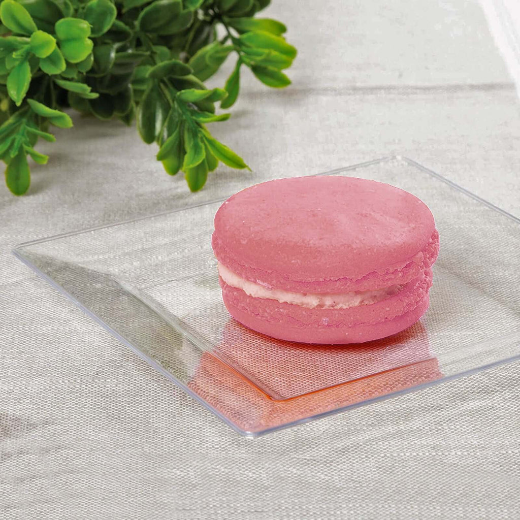 12-Pack Appetizer Plates Mini Square Design Clear - Plastic Disposable Plates for Desserts 4"