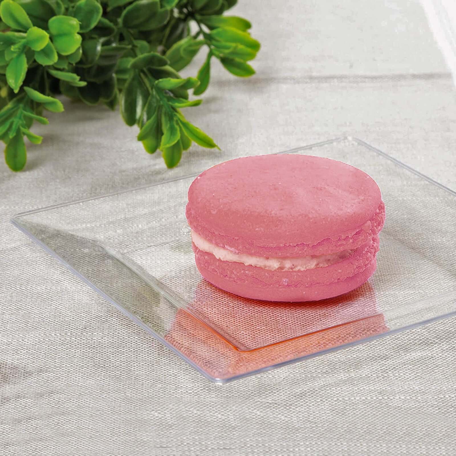 12-Pack Appetizer Plates Mini Square Design Clear - Plastic Disposable Plates for Desserts 4"