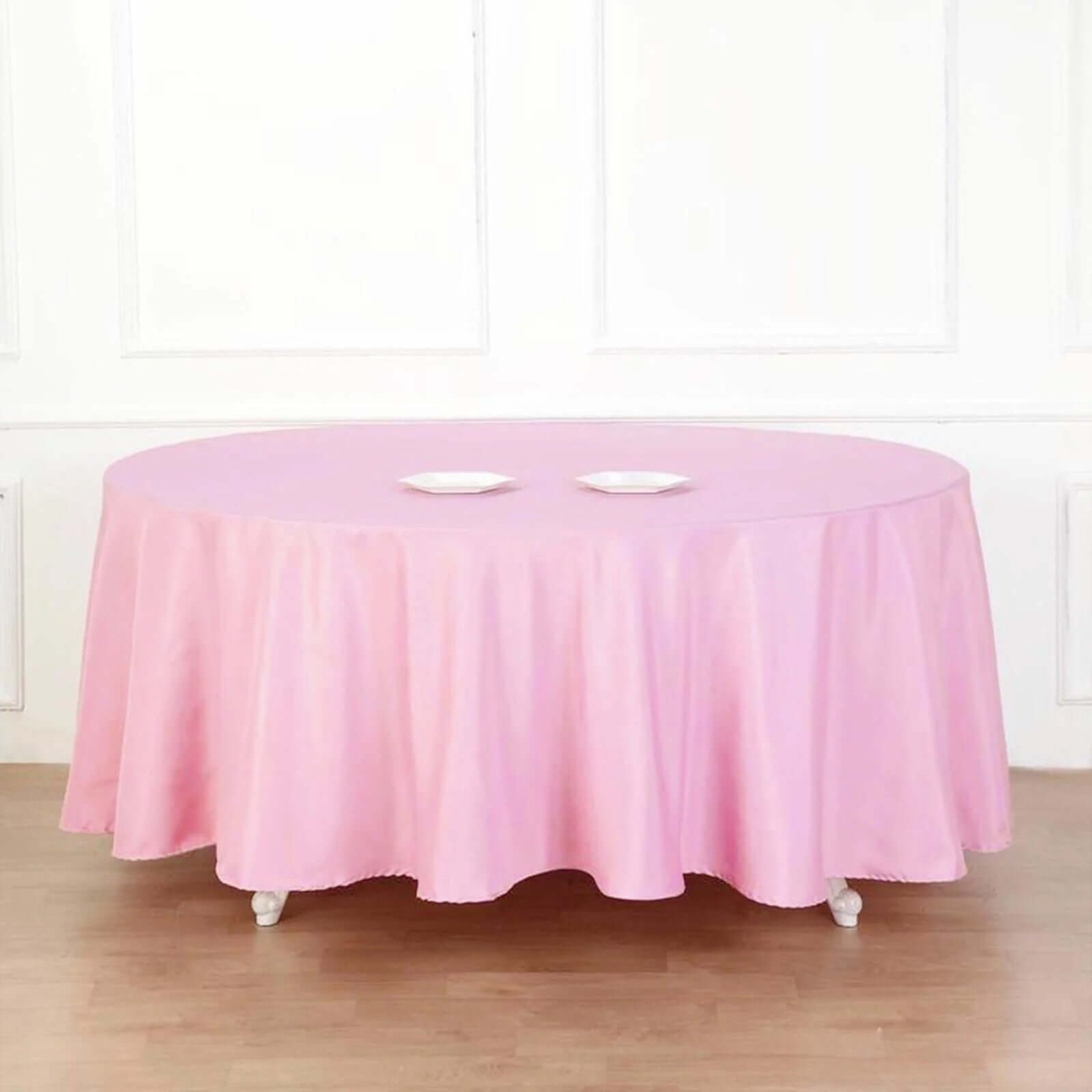 Polyester 120" Round Tablecloth Pink - Seamless Wrinkle-Resistant Table Cover