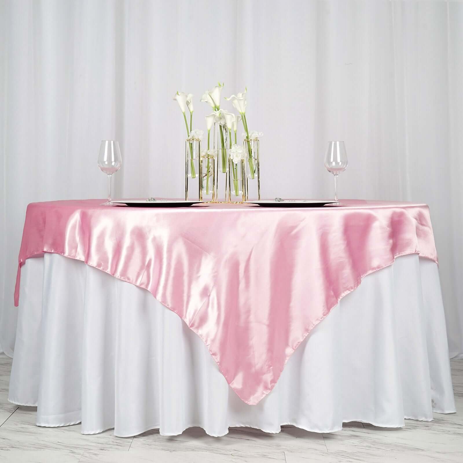 Satin 72"x72" Table Overlay Square Tablecloth Pink - Smooth Finish Table Cover