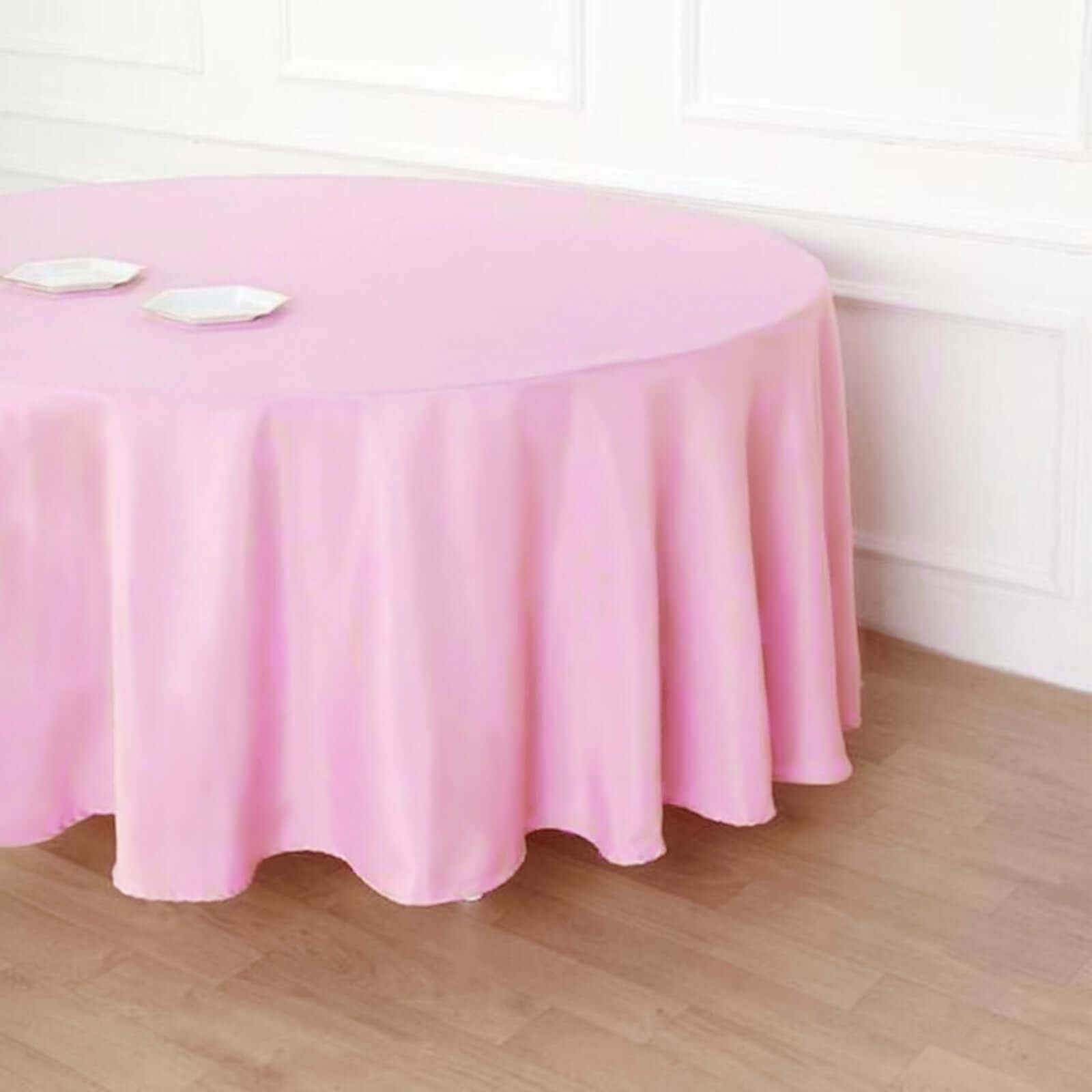 Polyester 120" Round Tablecloth Pink - Seamless Wrinkle-Resistant Table Cover