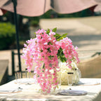 5 Pack 44" Silk Hanging Wisteria Flower Garland Vines in Pink, 3 Strands in 1 Bush