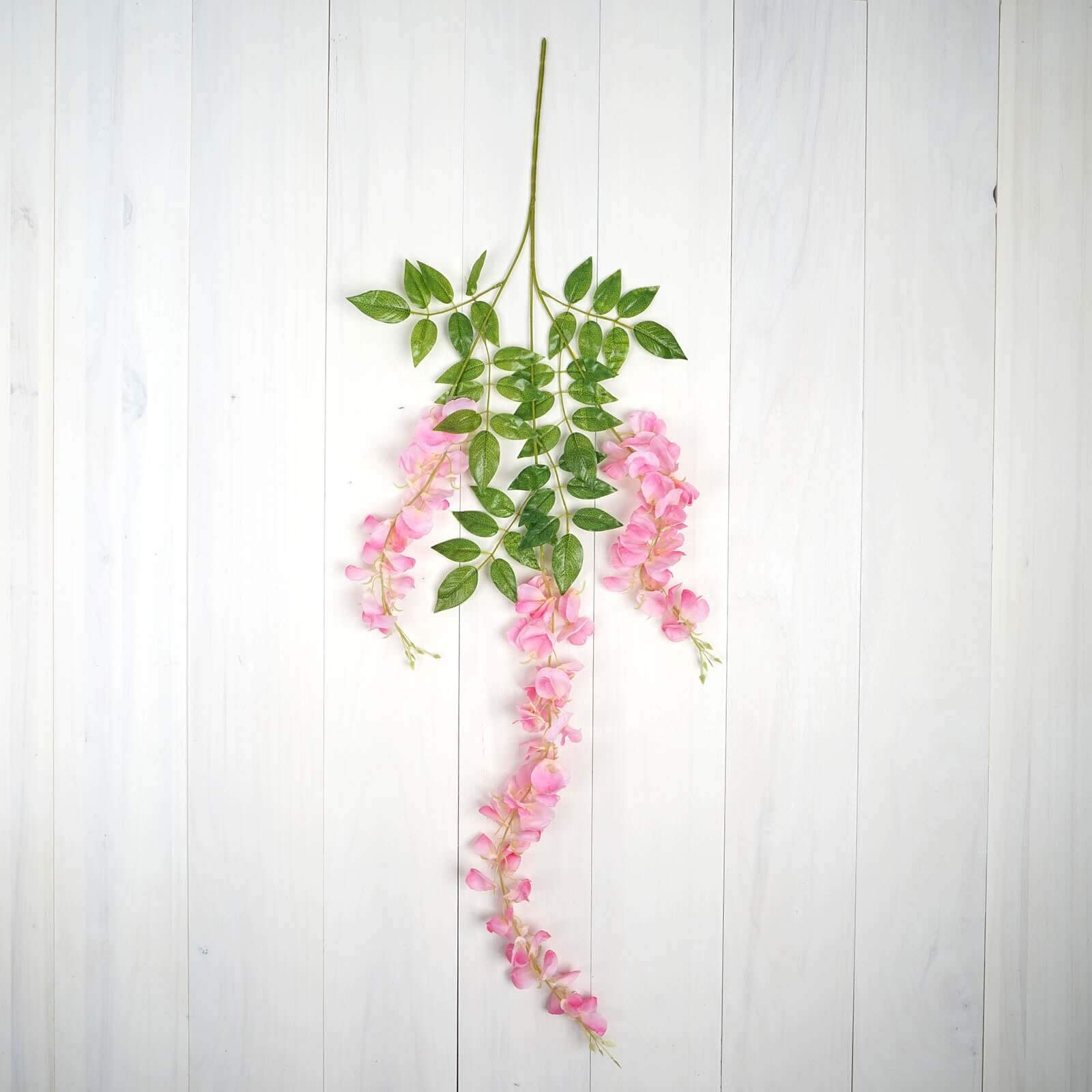 5 Pack 44" Silk Hanging Wisteria Flower Garland Vines in Pink, 3 Strands in 1 Bush
