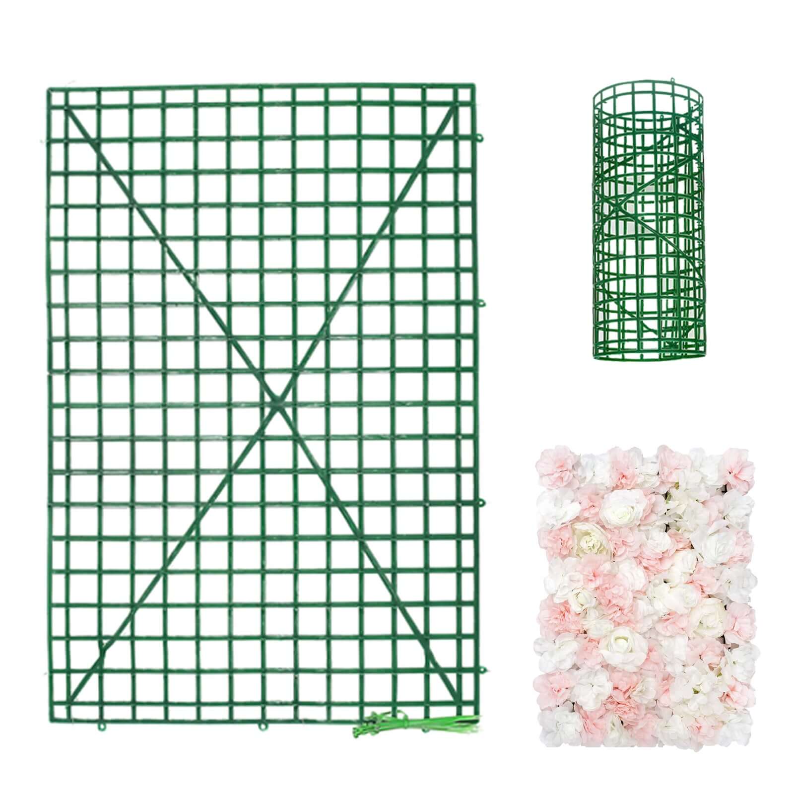 10 Pack 24"x16" Dark Green Artificial Flower Wall Grid Panel Frames, DIY Plastic Mesh Plant Wall Backdrop Fences