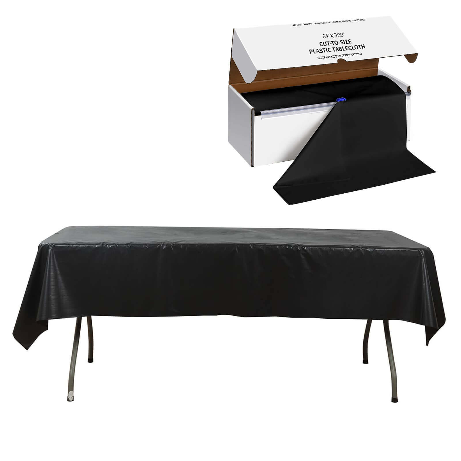 Plastic Table Cover Roll Black with Slide Cutter - Customizable Disposable Tablecloth Roll 54"x300ft - Bell Racket Store