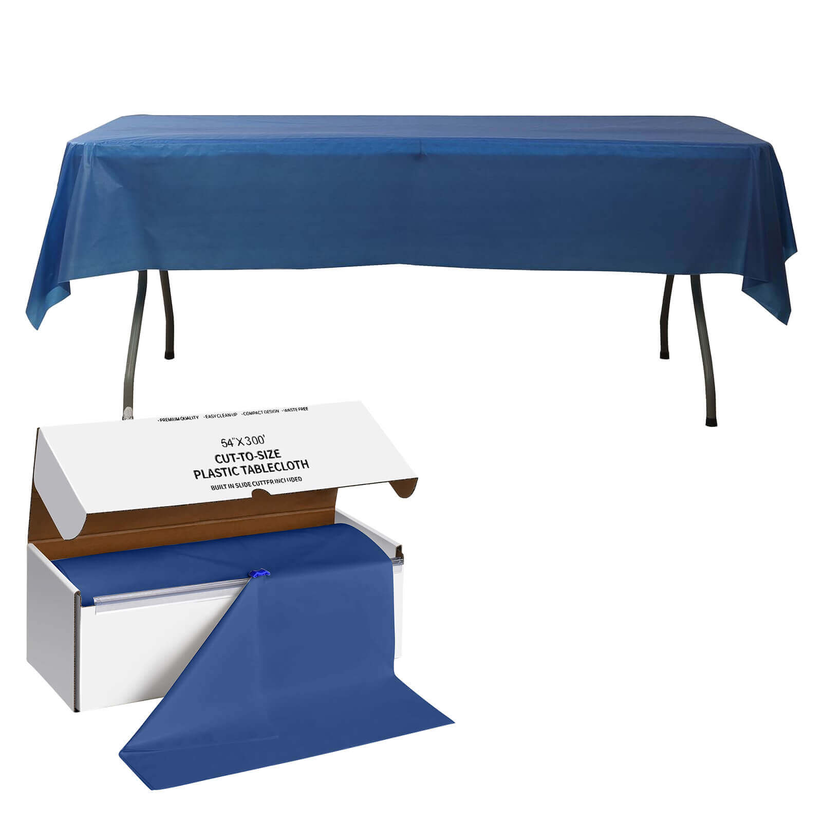 Plastic Table Cover Roll Navy Blue with Slide Cutter - Customizable Disposable Tablecloth Roll 54"x300ft - Bell Racket Store