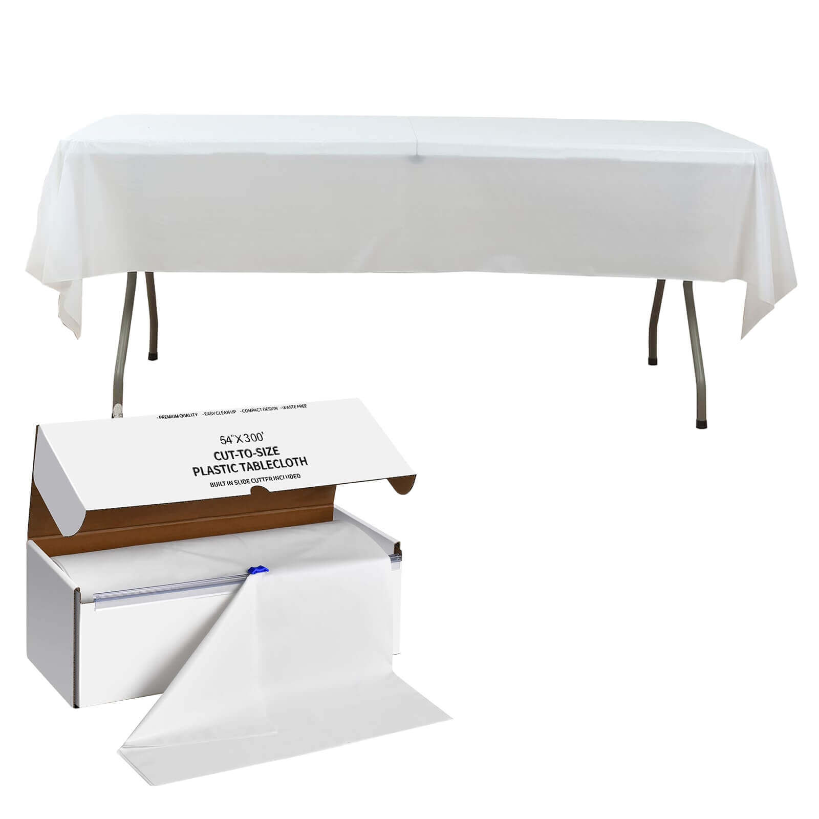 Plastic Table Cover Roll White with Slide Cutter - Customizable Disposable Tablecloth Roll 54"x300ft - Bell Racket Store