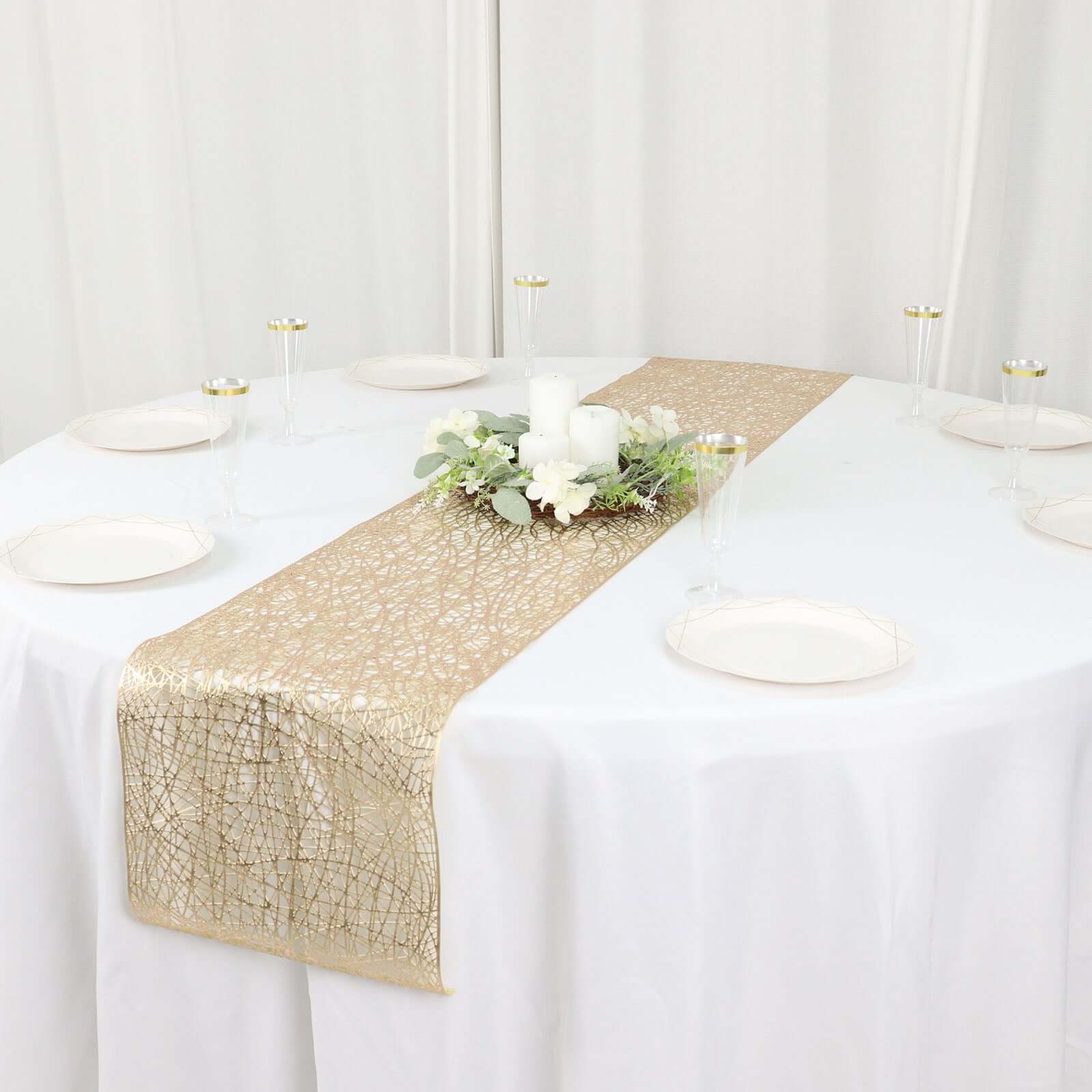 Plastic Woven Vinyl 13"x6ft Table Runner Metallic Gold - Non - Slip & Reversible Tabletop Decor - Bell Racket Store