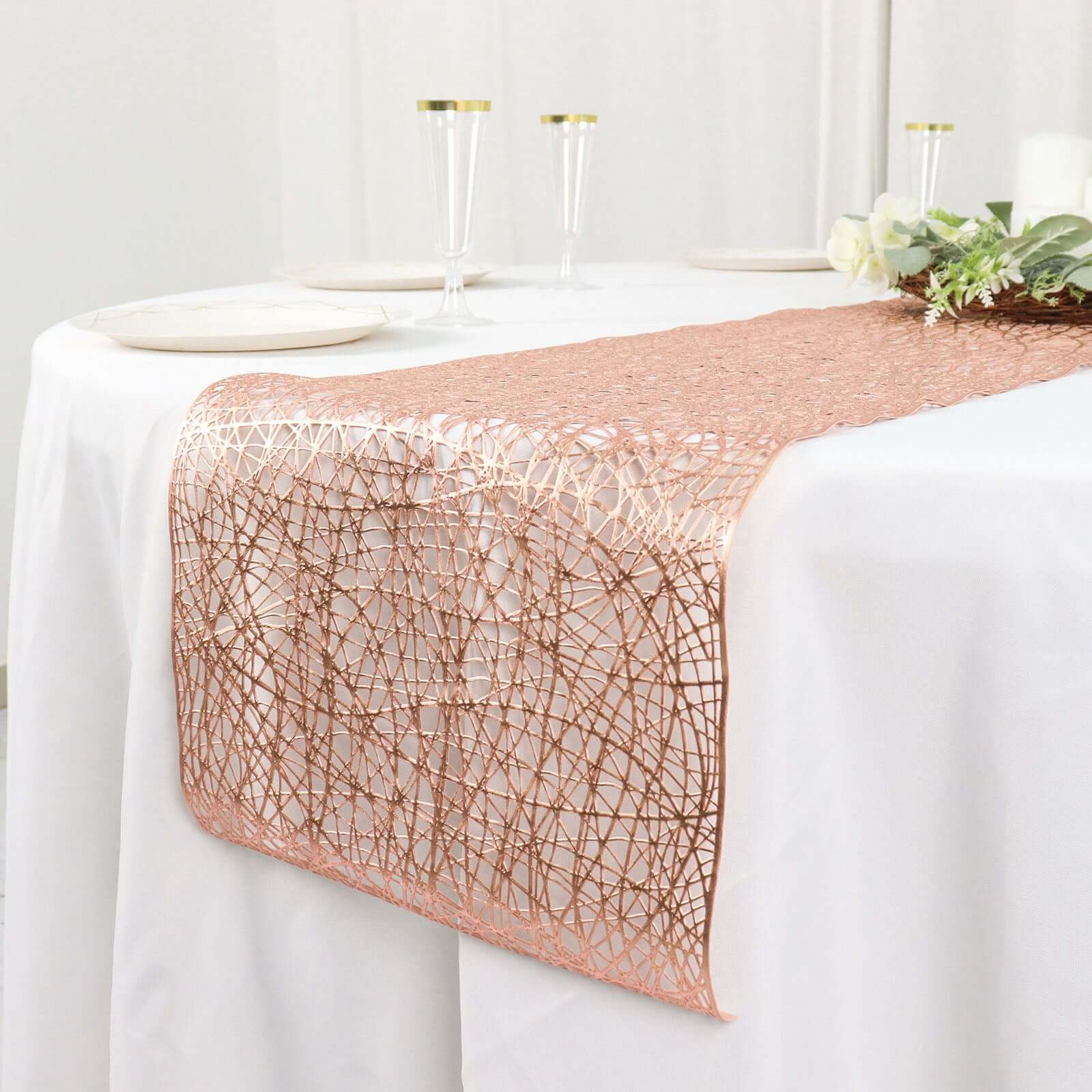 Plastic Woven Vinyl 13"x6ft Table Runner Metallic Rose Gold - Non - Slip & Reversible Tabletop Decor - Bell Racket Store