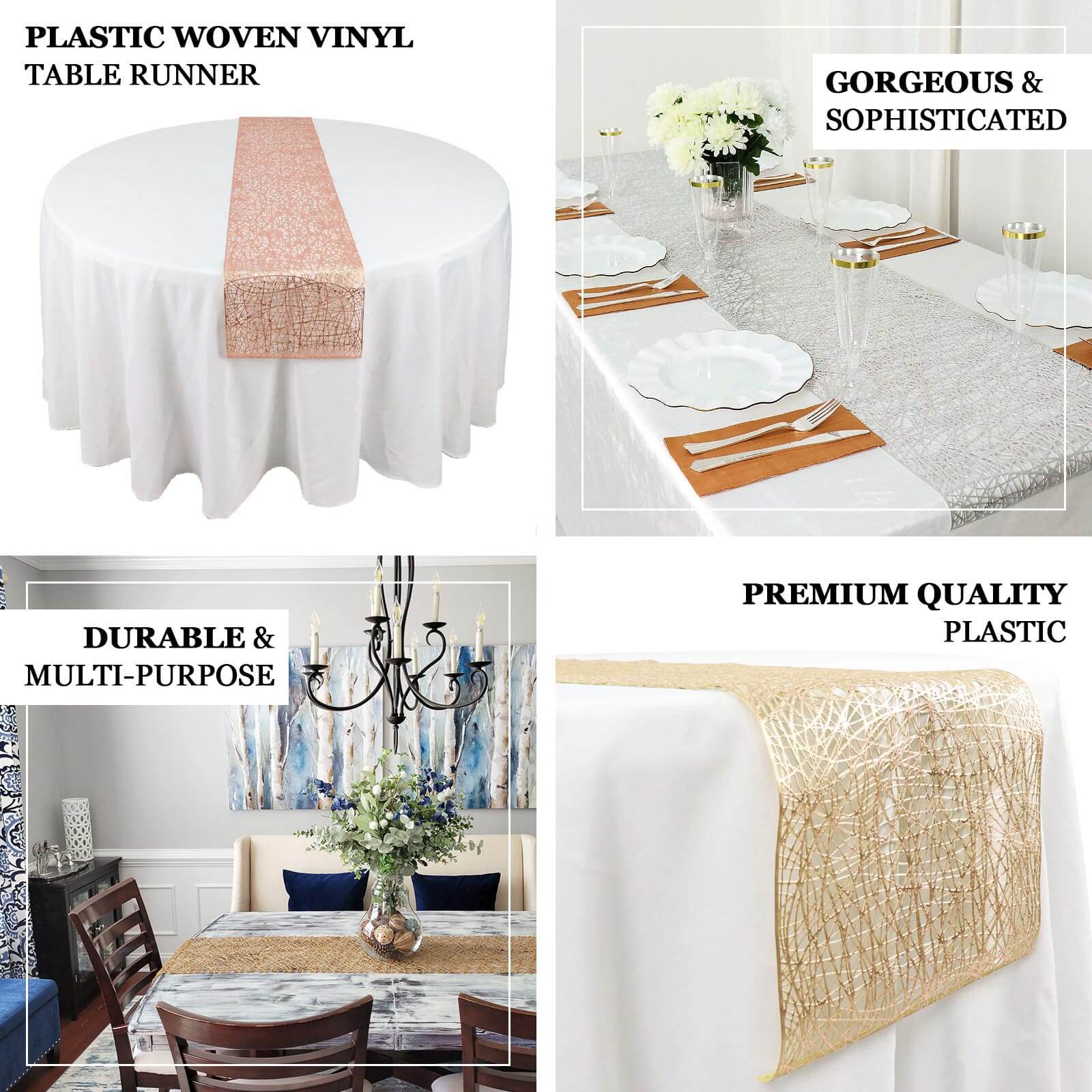 Plastic Woven Vinyl 13"x6ft Table Runner Metallic Rose Gold - Non - Slip & Reversible Tabletop Decor - Bell Racket Store