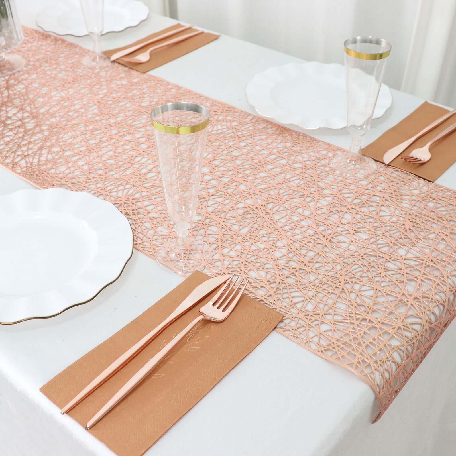 Plastic Woven Vinyl 13"x6ft Table Runner Metallic Rose Gold - Non - Slip & Reversible Tabletop Decor - Bell Racket Store
