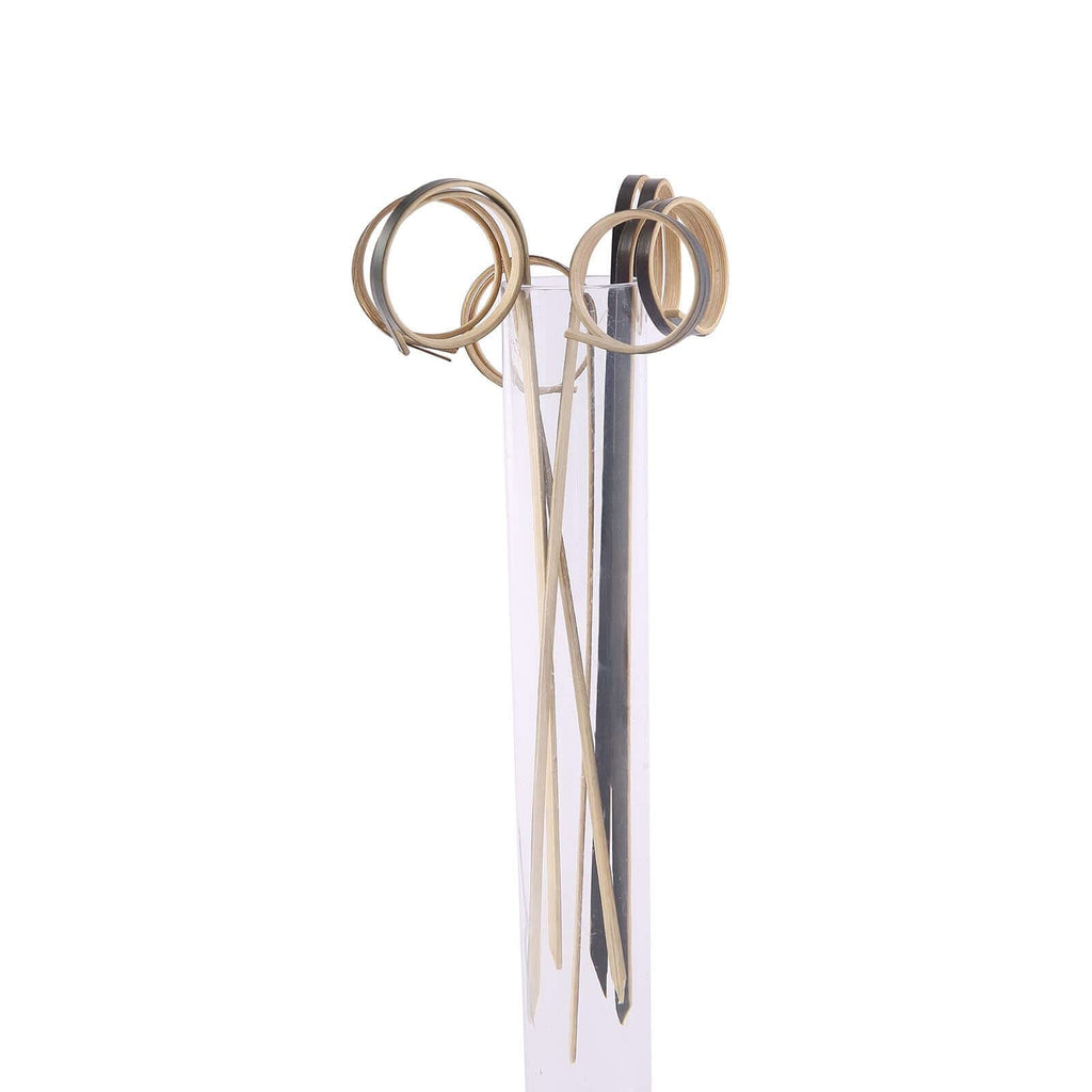 100-Pack Bamboo Cocktail Sticks Black Loop Ring Decorative Top Design - Eco Friendly Party Picks 5"