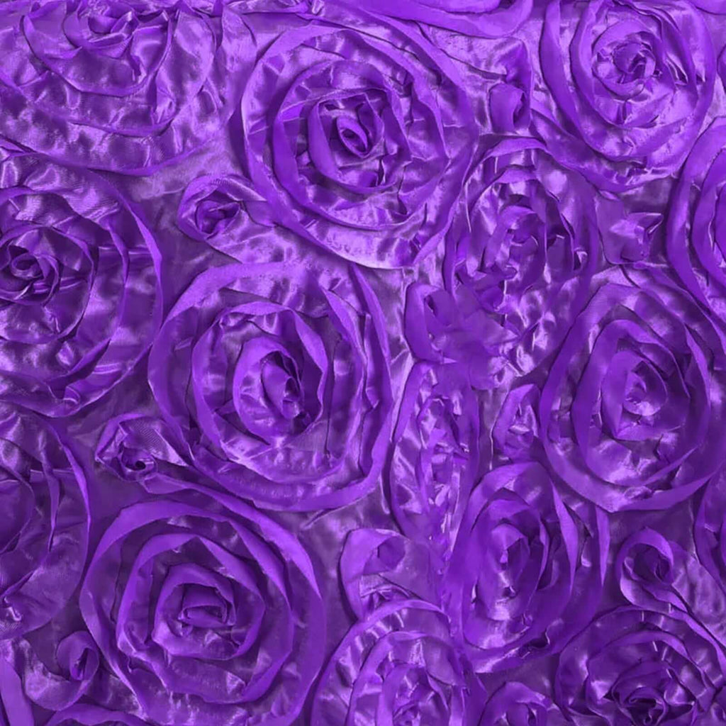 Satin 120" Round Tablecloth Purple - Grandiose 3D Rosette with Seamless Finish Table Cover