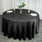 Satin 120" Round Tablecloth Black - Stylish Seamless Table Cover for Weddings & Events