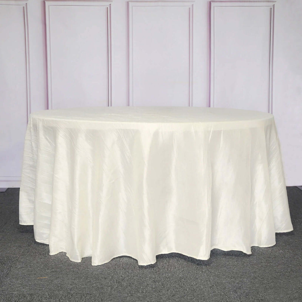 Taffeta 120" Round Tablecloth Ivory - Seamless Accordion Crinkle Table Cover