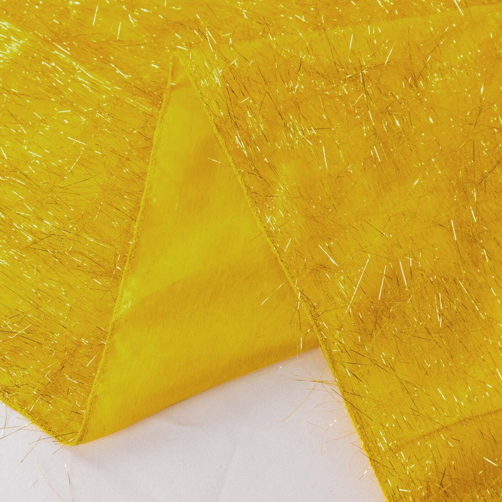 Polyester 120" Round Gold Tablecloth Metallic Fringe Shag Tinsel Design Table Cover for Weddings & Events - Bell Racket Store