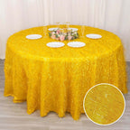 Polyester 120" Round Gold Tablecloth Metallic Fringe Shag Tinsel Design Table Cover for Weddings & Events - Bell Racket Store