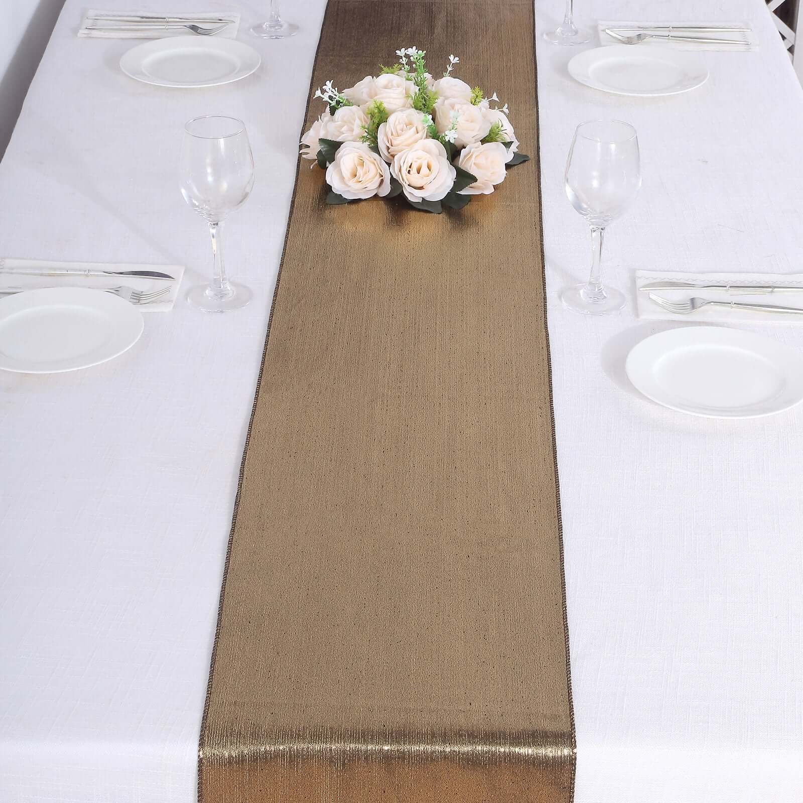 Polyester 12"x108" Table Runner Antique Gold Shimmer Sequin Dots - Wrinkle - Free Finish Table Linen - Bell Racket Store