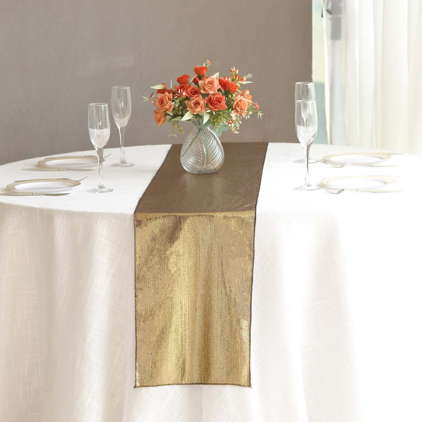 Polyester 12"x108" Table Runner Antique Gold Shimmer Sequin Dots - Wrinkle - Free Finish Table Linen - Bell Racket Store
