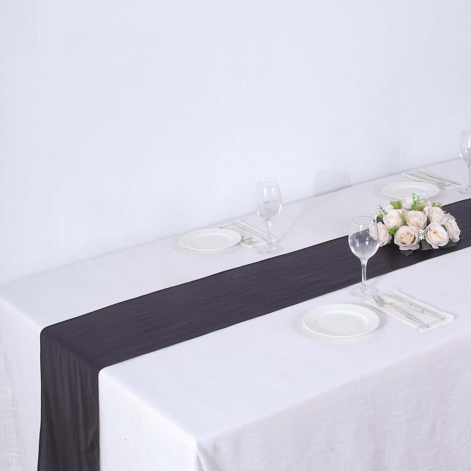 Polyester 12"x108" Table Runner Black Shimmer Sequin Dots - Wrinkle - Free Finish Table Linen - Bell Racket Store