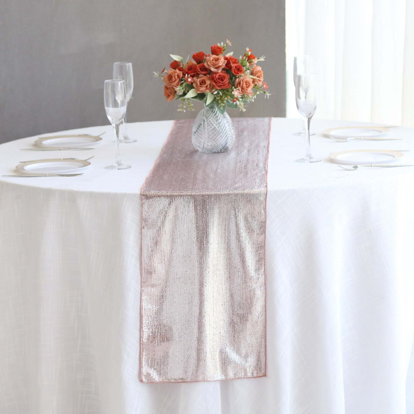 Polyester 12"x108" Table Runner Rose Gold Shimmer Sequin Dots - Wrinkle - Free Finish Table Linen - Bell Racket Store