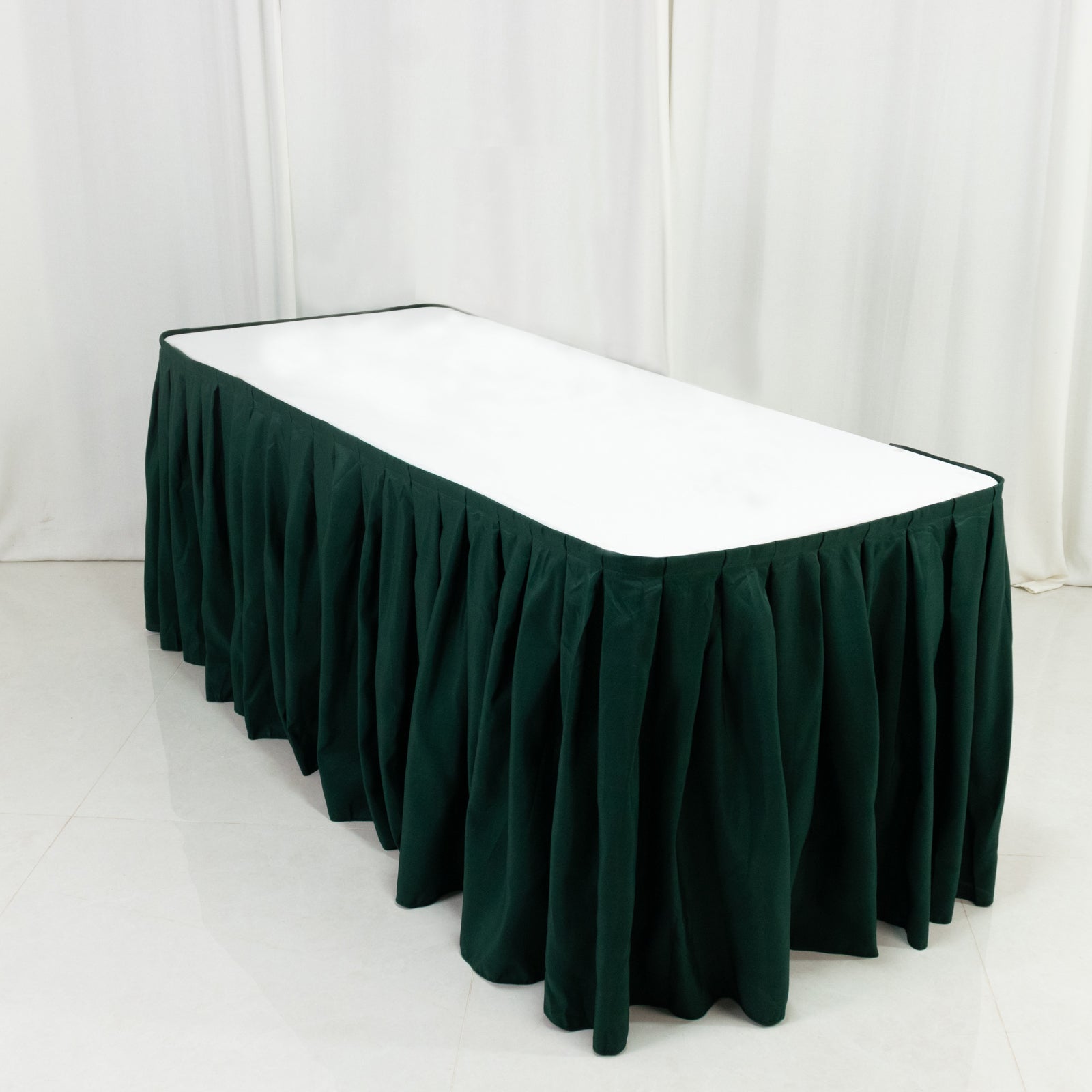 Polyester 14ft Table Skirt Hunter Emerald Green - Classic Pleated Design for Weddings & Events - Bell Racket Store