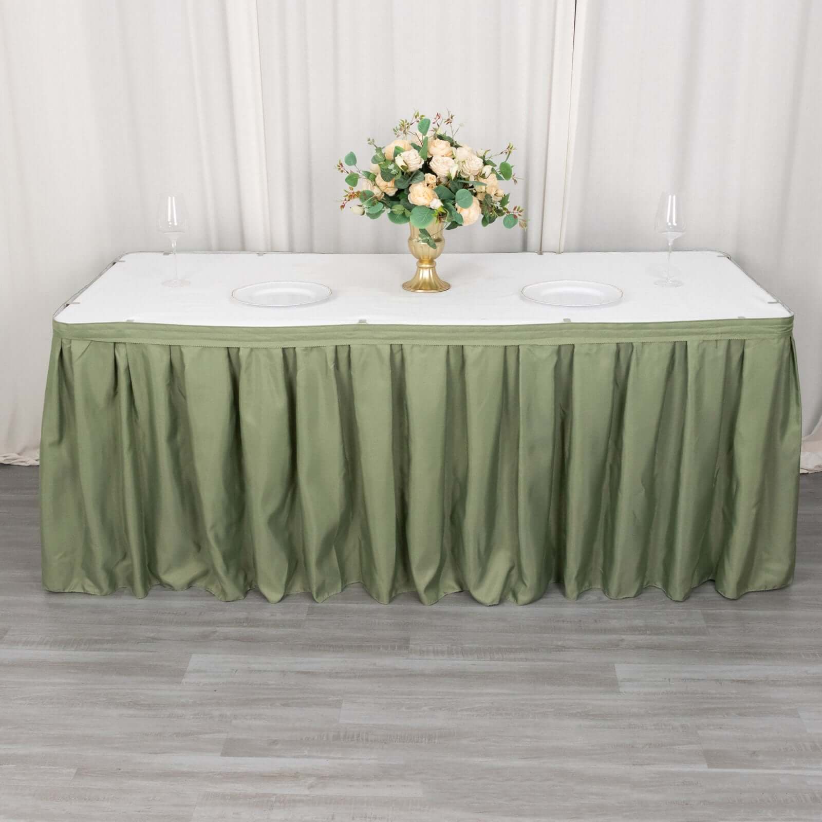 Polyester 21ft Table Skirt Dusty Sage Green - Classic Pleated Design - Bell Racket Store