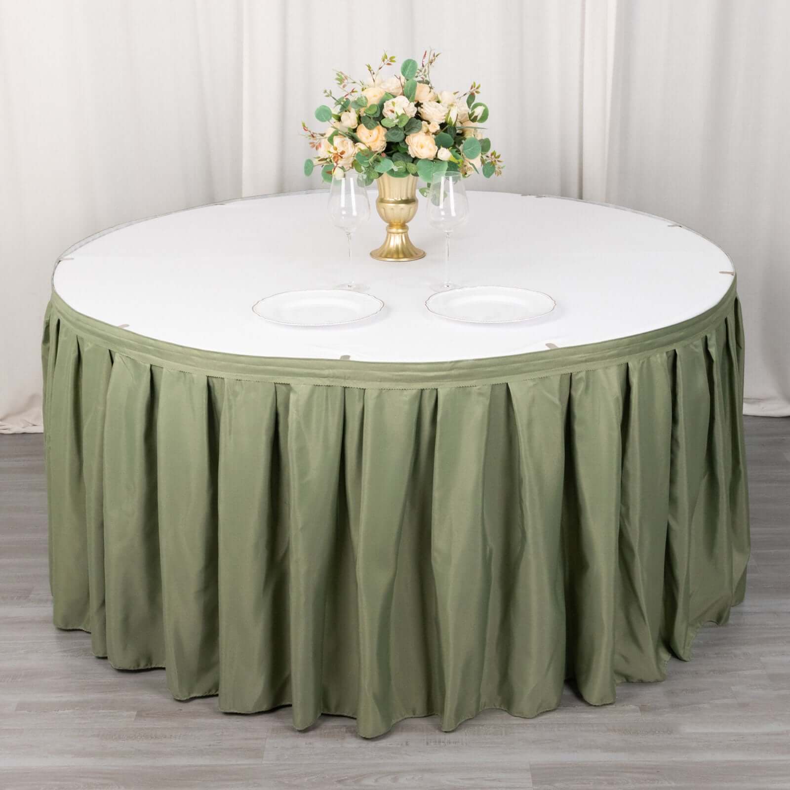 Polyester 21ft Table Skirt Dusty Sage Green - Classic Pleated Design - Bell Racket Store