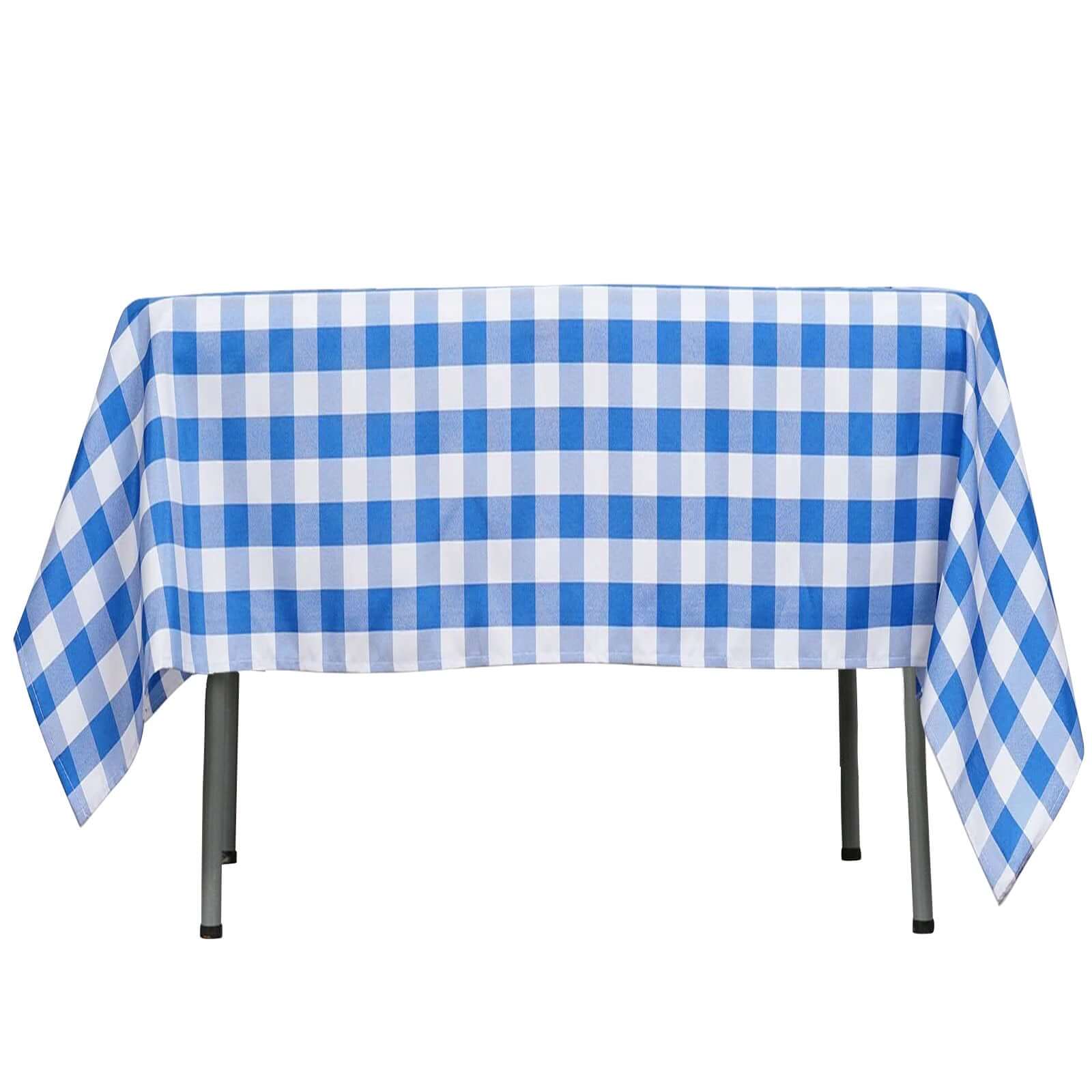 Polyester 54"x54" Square Tablecloth White/Blue - Checkered Buffalo Plaid Design for Casual Table Settings