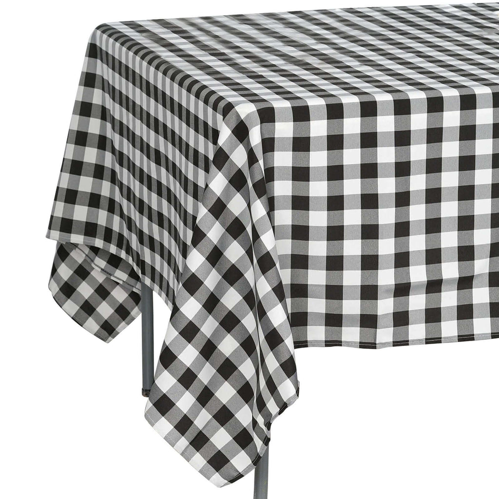 Polyester 70"x70" Square Tablecloth White/Black - Checkered Buffalo Plaid Design for Rustic Decor