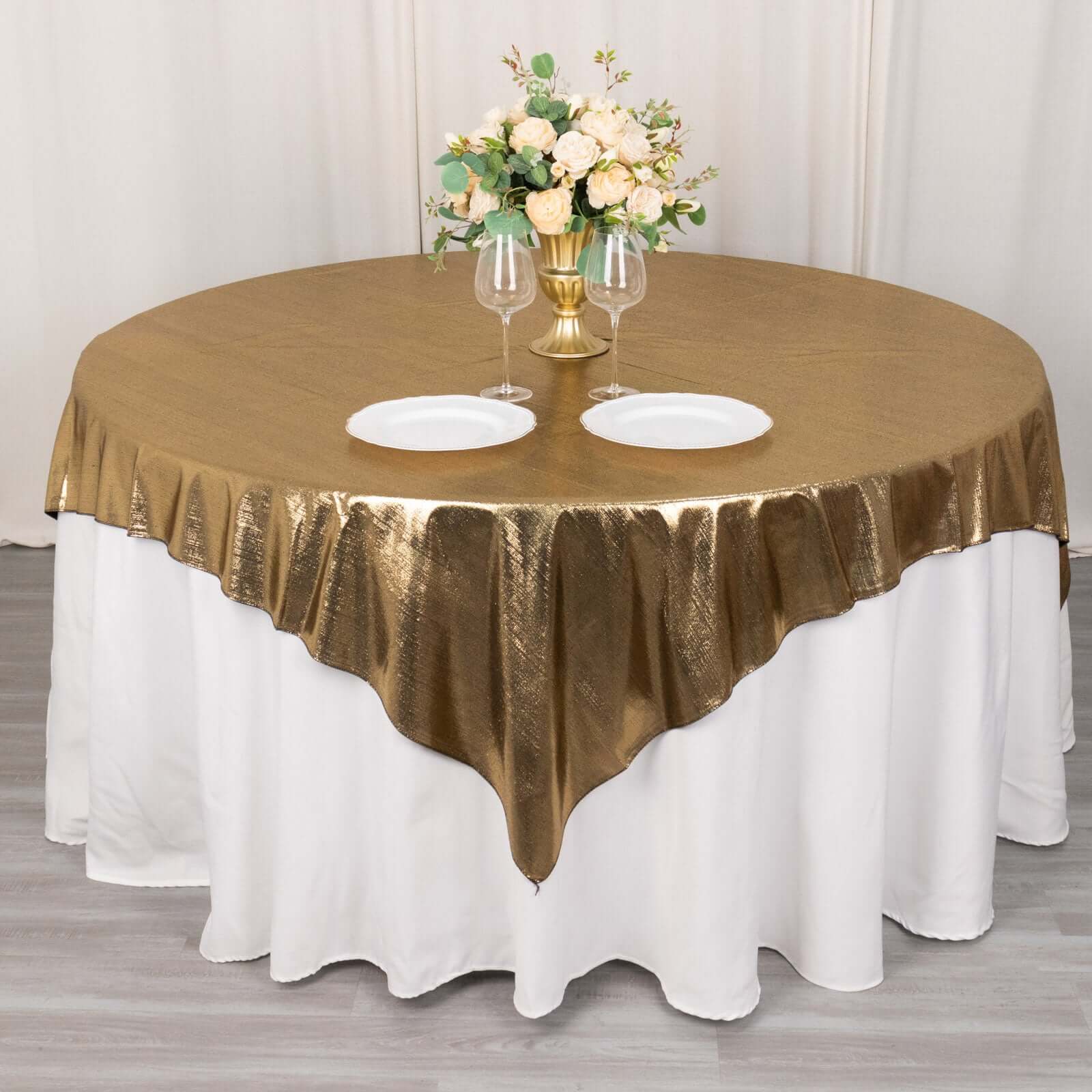 Polyester 72"x72" Table Overlay Square Tablecloth Antique Gold - Sequin Dots Wrinkle - Free Table Cover - Bell Racket Store