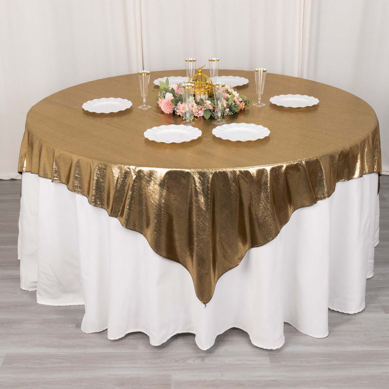 Polyester 72"x72" Table Overlay Square Tablecloth Antique Gold - Sequin Dots Wrinkle - Free Table Cover - Bell Racket Store