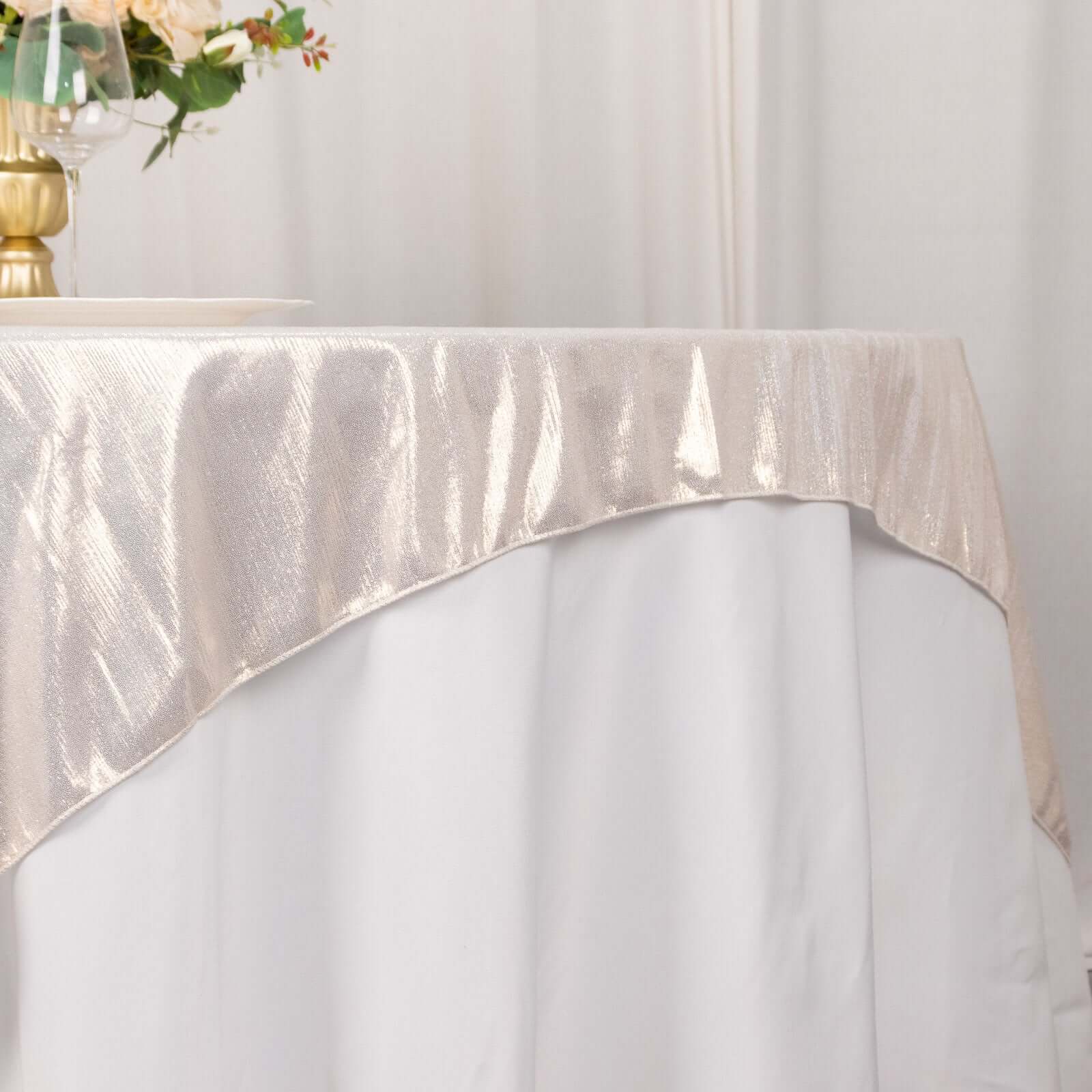 Polyester 72"x72" Table Overlay Square Tablecloth Beige - Sequin Dots Wrinkle - Free Table Cover - Bell Racket Store