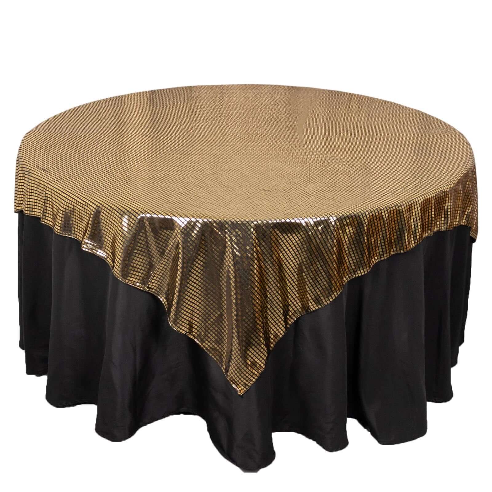 Polyester 72"x72" Table Overlay Square Tablecloth Black - Gold Foil Disco Mirror Ball Design for Stylish Celebrations - Bell Racket Store