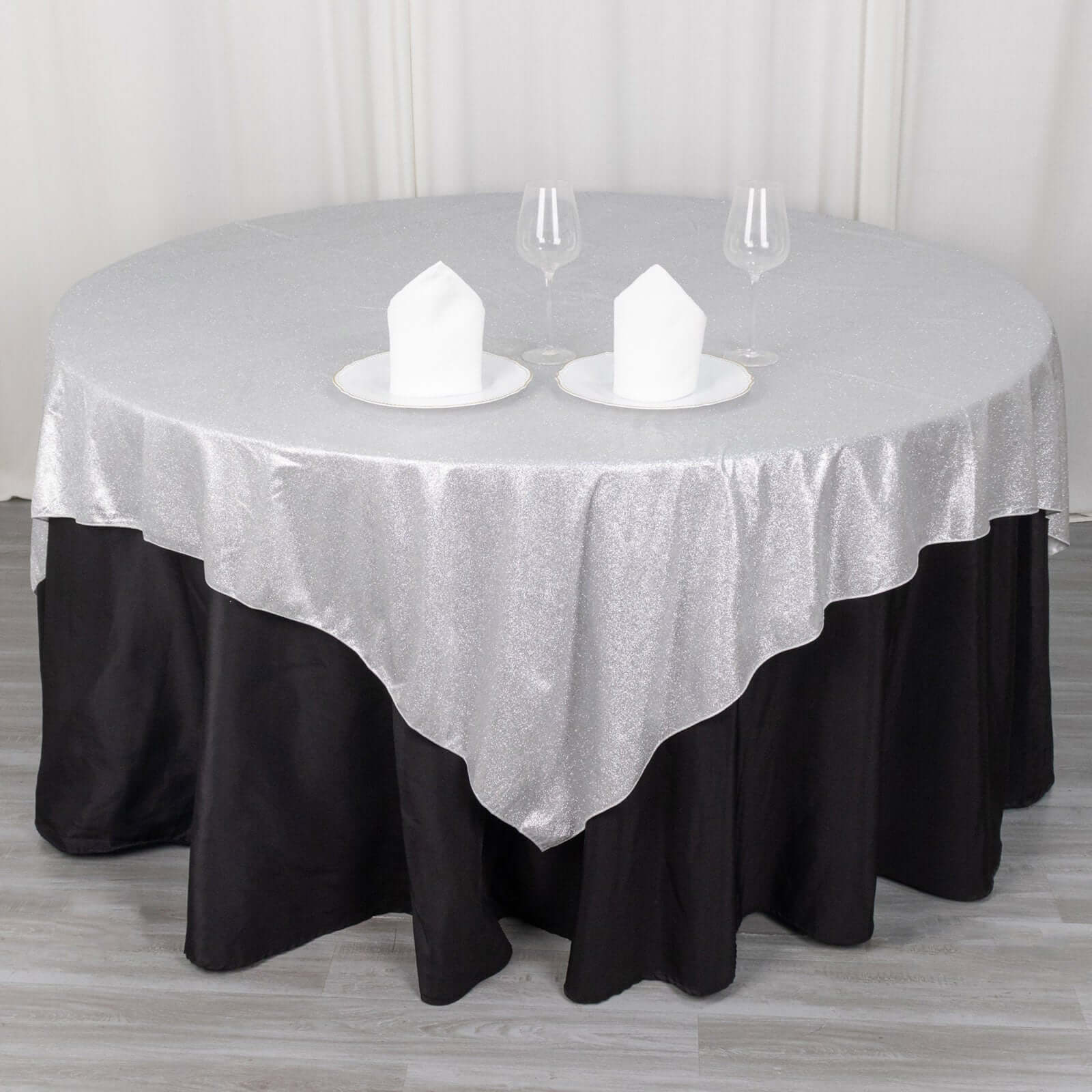 Polyester 72"x72" Table Overlay Square Tablecloth Silver - Glitter Sparkle Table Topper - Bell Racket Store