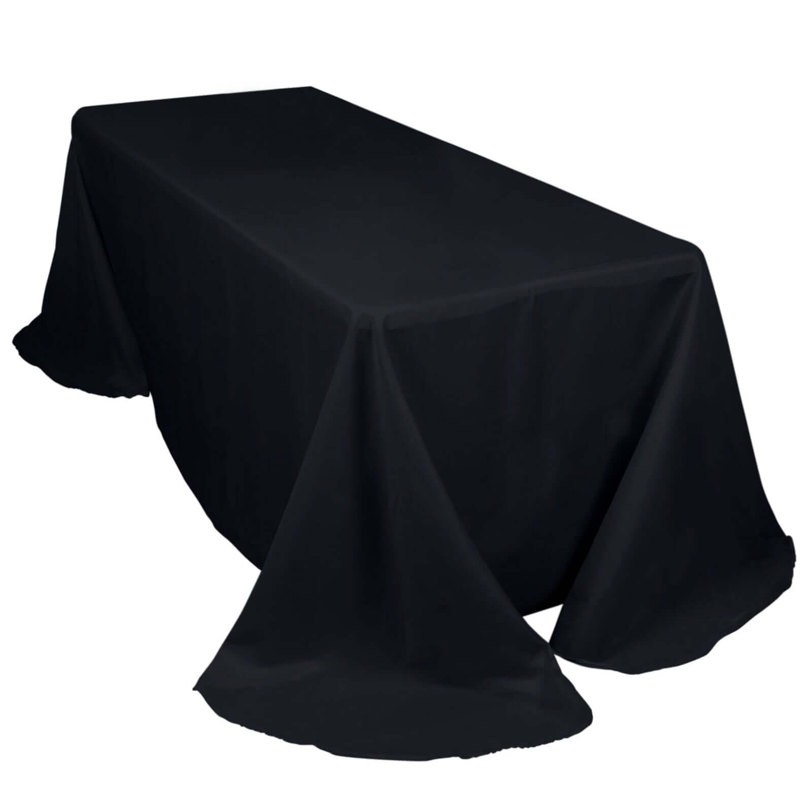 Polyester 90"x132" Rectangle Tablecloth Black - Rounded Corners and Seamless Table Cover