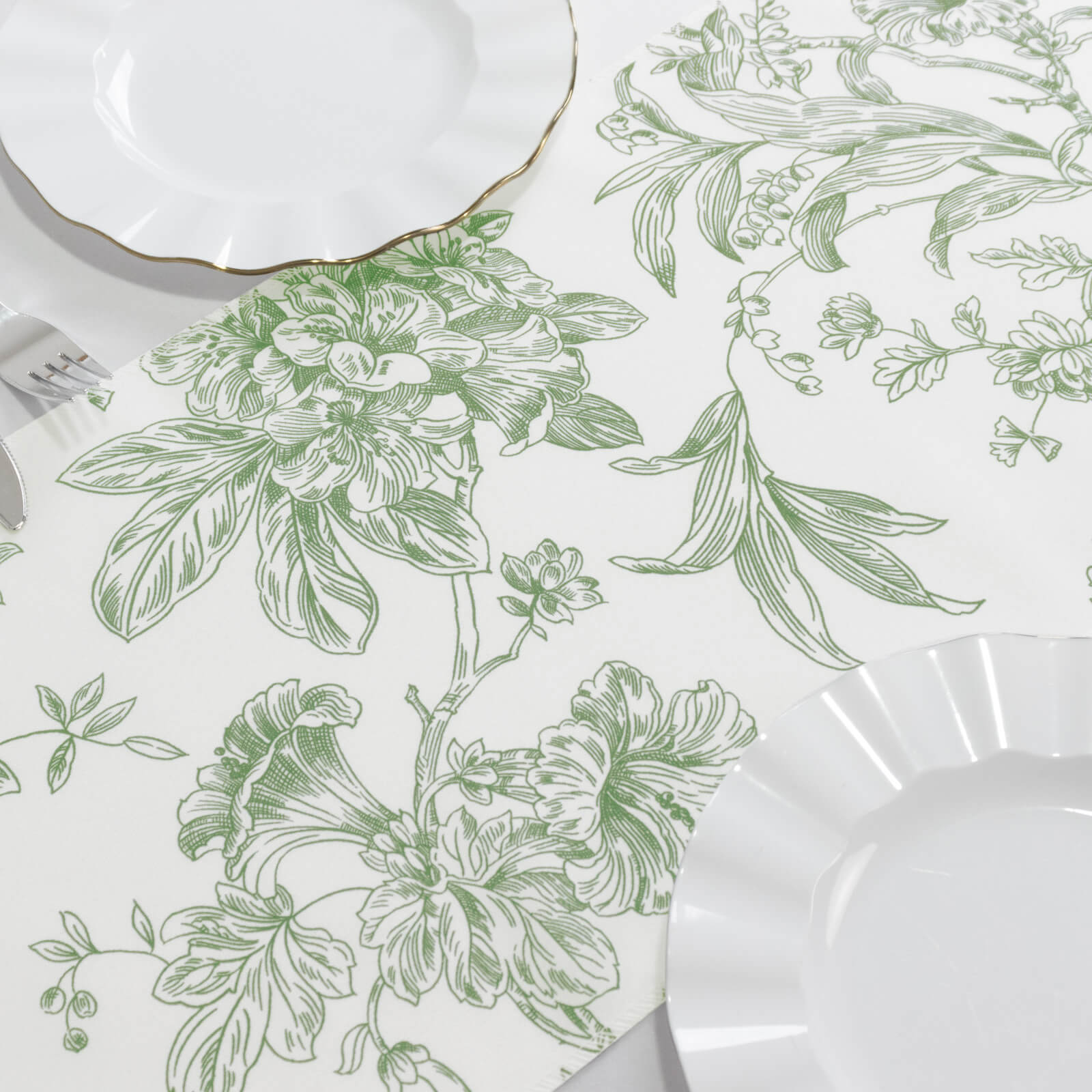 Polyester Table Runner 12"x108" White with Dusty Sage Green French Toile Floral Print Reusable Table DÃ©cor - Bell Racket Store