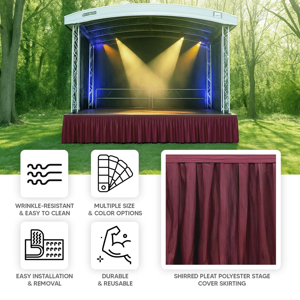Portable Stage Skirt Burgundy Polyester Platform Skirting Cloth for Events, Performances & Wedding Staging - 16"x10ft - Bell Racket Store