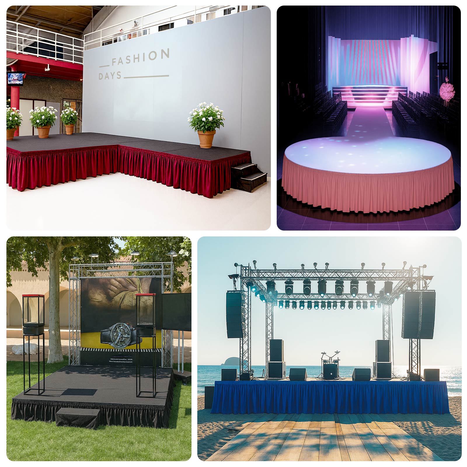 Portable Stage Skirt Burgundy Polyester Platform Skirting Cloth for Events, Performances & Wedding Staging - 16"x10ft - Bell Racket Store