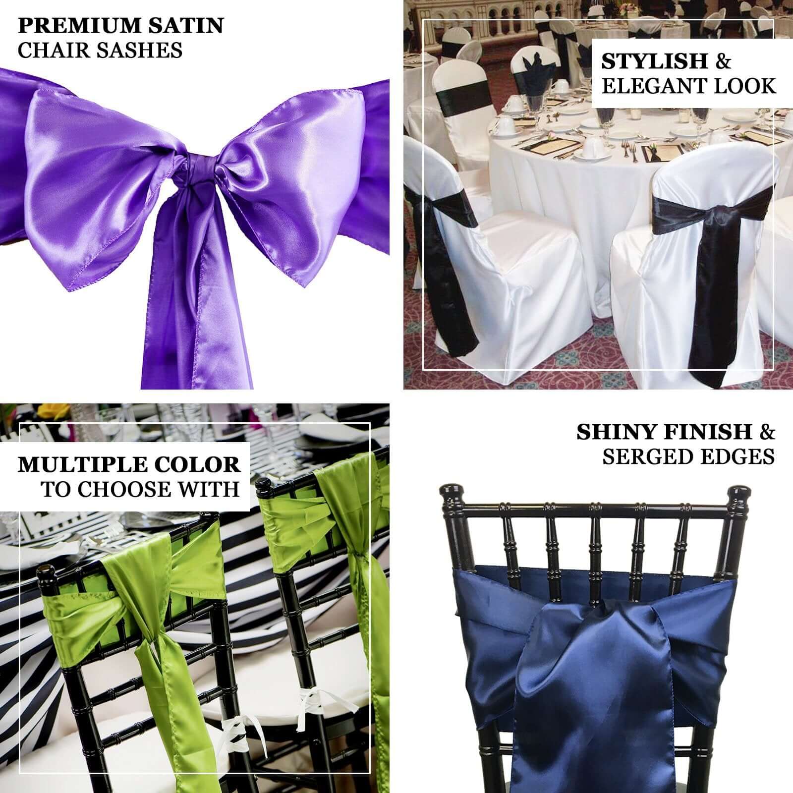 5 Pack Satin Chair Sashes Royal Blue - Durable Chair Bows with Shiny Finish 6"x106"